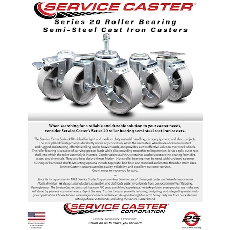 Service Caster Semi Steel Swivel Threaded Stem Caster w/Roller Bearing - 3" Wheel & 12MM Stem SCC-TS20S315-SSR-M1215